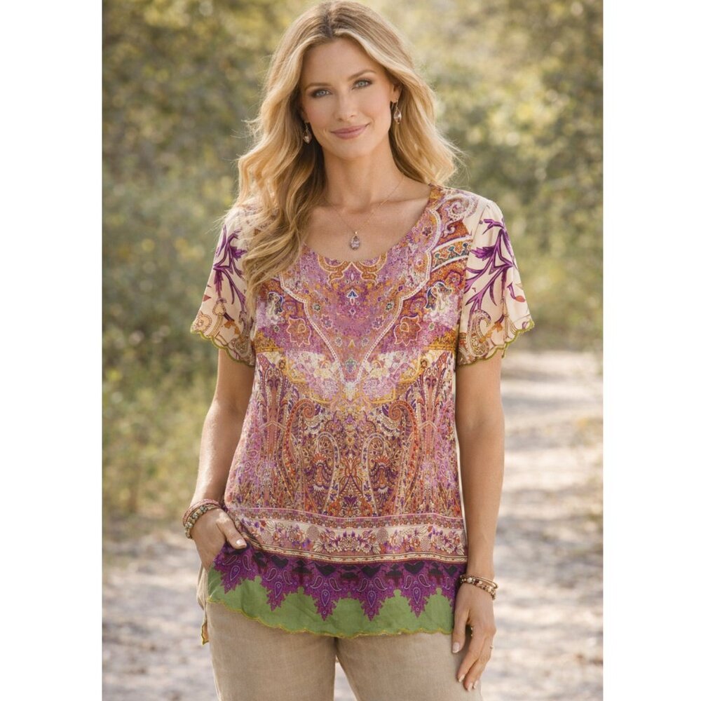 Soft Surroundings Luciana Top Tunic Persian Multi Print size S Bohemian Resort